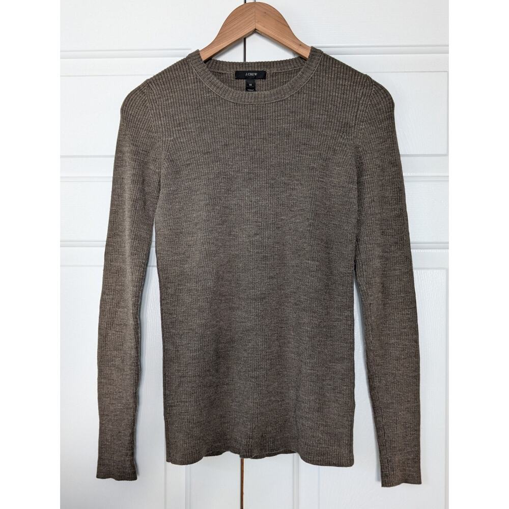 J. Crew Brown Crewneck Stretchy Wool Blend Sweater